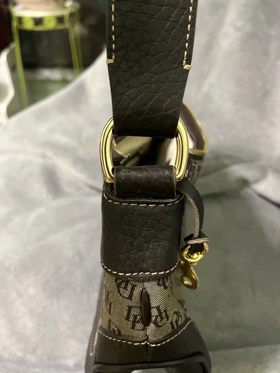 Dooney & Bourke Brown Logo Canvas Shoulder Bag with Dark Brown Trim - Picture 6 of 16